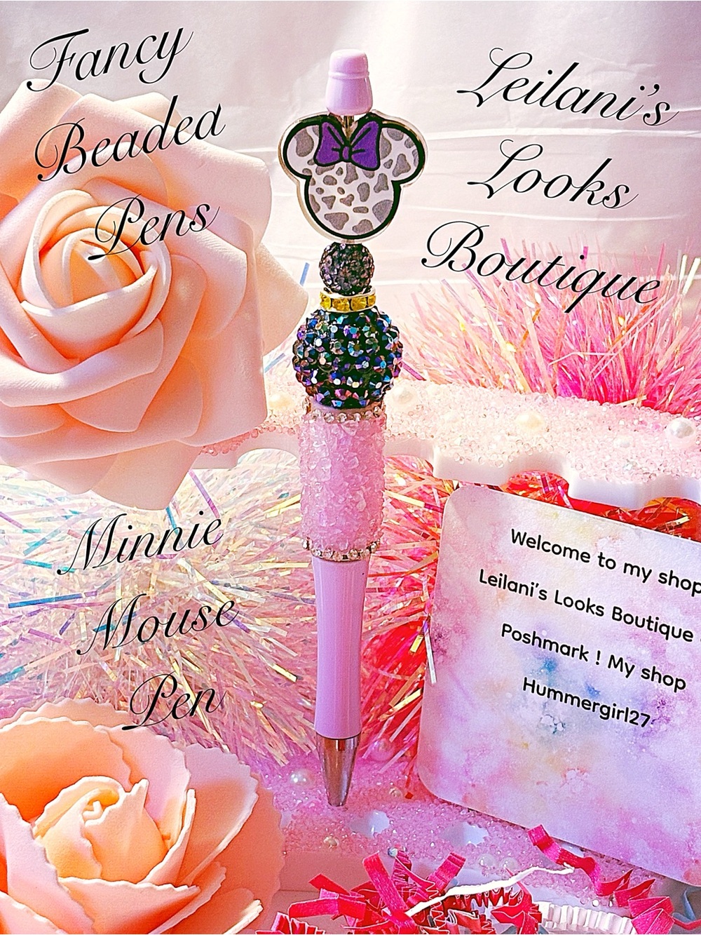Fancy beaded Pen/gifts/minnie mouse/purple beads/
